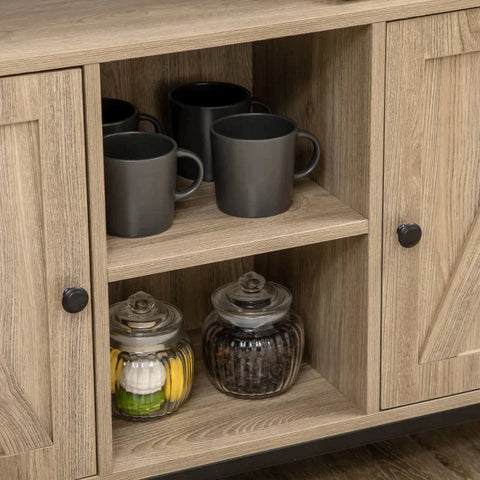 Rootz Sideboard In Industrial Design - 2 Cupboards - 2 Shelves - 1 Storage Shelf - Natural + Black - 100cm x 30cm x 80cm