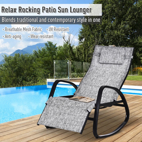 Rootz Rocking Chair - Rocking Lounger - Garden Lounger - Swing Lounger - Grey - 64 x 69 x 108 cm