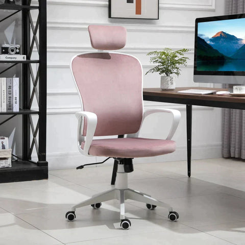 Rootz Office Chair - Ergonomic Swivel Chair - Desk Chair - With Rocker Function - Ergonomic Chair -  Height-adjustable - With Armrests Headrest - Velvety Polyester - Pink - 63 X 64 X 118-128 Cm