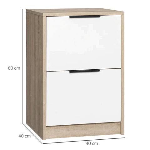 Rootz Bedside Table - With 2 Drawers - Bedroom - Living Room - Natural And White - 40 cm x 40 cm x 60 cm