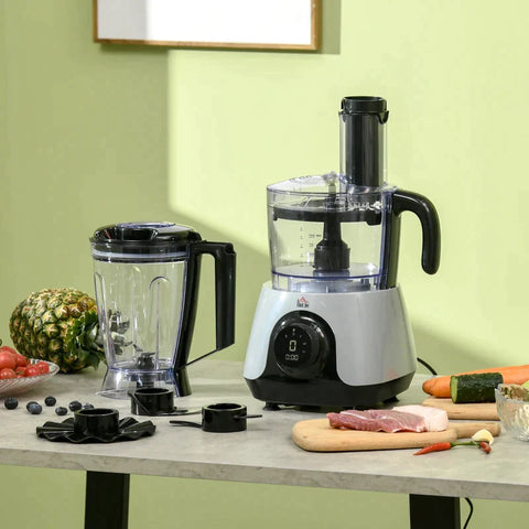 Rootz Food Processor - Mixing Bowl - Multi-chopper 7-in-1 Function Cutting - Chopping - Whisking - Chopping - Grinding - Mixing And Mixing 3 Speed Settings - Silver - 23.5L x 21W x 17.5H cm