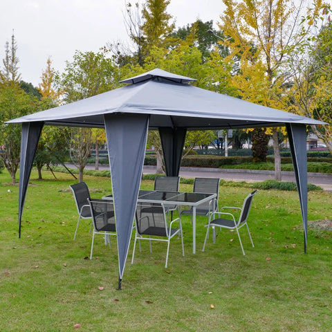 Rootz Gazebo - Party Tent with Double Roof - Marquee Gazebo - Metal - Polyester - Grey - 3.45 x 3.45 x 2.68m