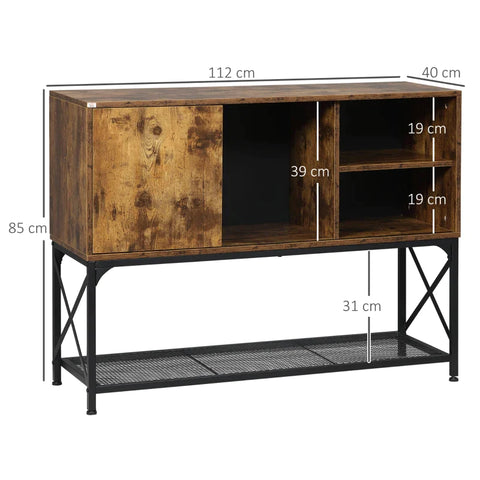 Rootz Sideboard In Industrial Design - 5 Shelves - 1 Cabinet - Buffet - Kitchen Cabinet - Black + Brown - 112cm x 40cm x 85cm
