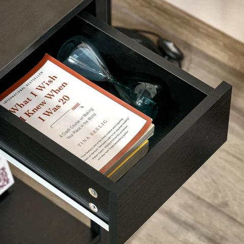 Rootz Desk - Desk With Bookcase - Work Desk with Side Storage - Industrial-Style - Brown/Black - 120 cm x 60 cm x 75 cm