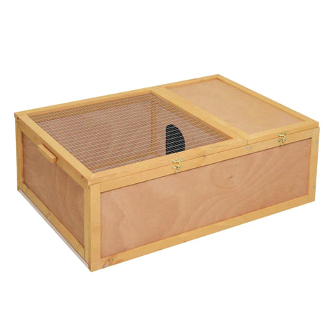 Rootz Schildpaddenhuis - Huis voor kleine dieren - Box voor kleine dieren met uitbreekslot - Ontwerp met twee kamers - Dennenhout - Natuurlijk hout - 94 x 63 x 33 cm