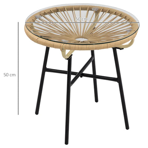 Rootz Garden Table - Boho Style Garden Table - PE Rattan - Tempered Glass - Weather Resistant - Black + Brown - 50cm x 50cm x 50cm