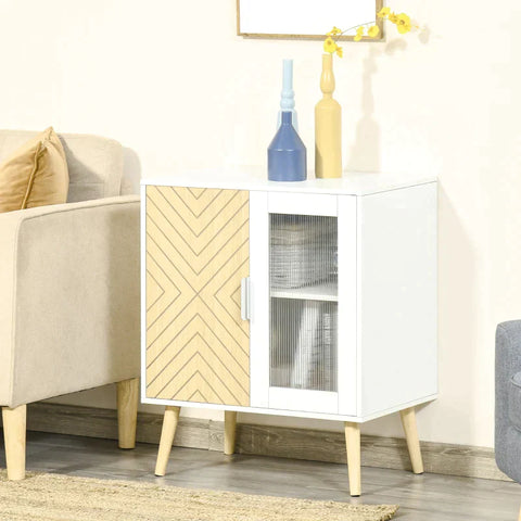 Rootz Bedside Table - Storage Cabinet - Adjustable Shelf  - Chipboard - Acrylic - White + Nature - 60 cm x 40 cm x 72.5 cm