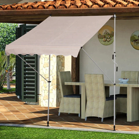 Rootz Awning - Clamp Awning - Articulated Arm Awning -  Sun Protection - Folding Arm - Hand Crank - Aluminum - Cream - White - 200 X 150 Cm