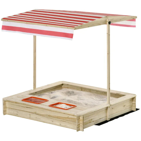 Rootz Kids Wooden Sandbox - Bottomless Design With Lowerable And Swiveling Roof - 2 Plastic Inserts For 3-8 Year Children - Beach - Natural - 118 x 118 x 118 cm