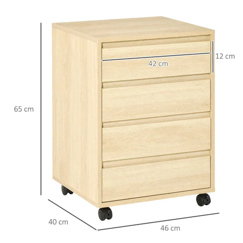 Rootz Archiefkast - Kantoorkast - Verrijdbare Container Met 4 Laden - Naturel - 46 cm x 40 cm x 65 cm