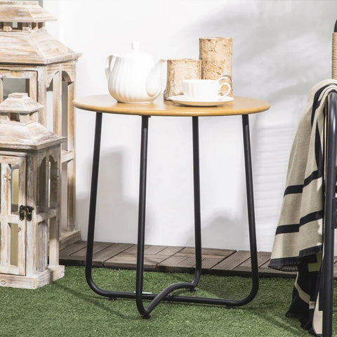 Rootz Balcony Table - Garden Table - Steel Table Top - Wood Look Finish - Black + Natural - 48 x 48 x 51 cm