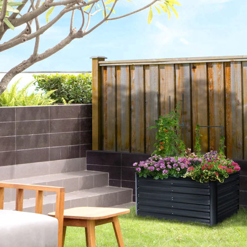Rootz Raised Bed - Planter Box with Expandable Support Grid - Steel - Dark Gray - 120 x 90 x 59 cm