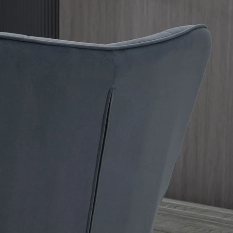 Rootz Armchair - Ottoman - Relaxation Armchair - Button Stitching - Velvet Fabric - Black Steel Legs - Steel Frame - Dark Gray - 71L x 77W x 99H cm