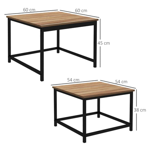 Rootz Nesting Table - Set Of 2 Side Tables - Industrial Design - Black Steel Frame - Table Top In Wood Look - Chipboard - Natural Wood - 60cm x 60cm x 45cm
