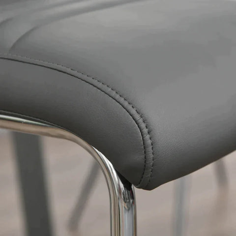 Rootz Chair - Bistro Chairs - Set Of 2 Bar Stools - Kitchen Stools - Metal Stools With Backrest - Faux Leather - Grey - 40x51x110 cm