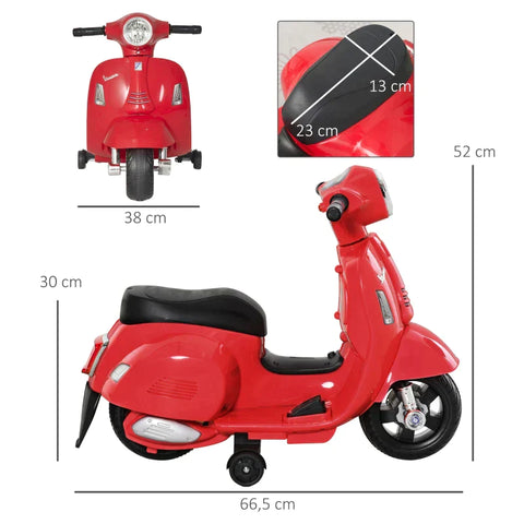 Rootz Vespa - Electric Motorcycle - Children's Motorcycle - Electric Vehicle - LED Light - Red - 66.5 x 38 x 52 cm