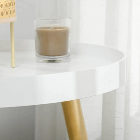 Rootz Side Table - Scandi Design - Coffee Table -  Living Room - Bedside Table - Mdf Pinewood - White + Natural - Ø50 x 50Hcm