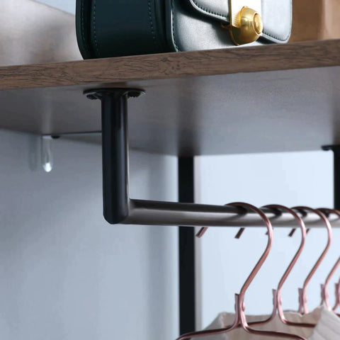 Rootz Kleiderschrank – Kleiderschrank im Industriedesign – 1 Hutablage – 3 Einlegeböden – 1 Kleiderstange – Braun + Schwarz – 60 cm x 40 cm x 180 cm