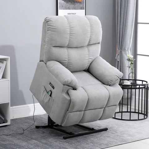 Rootz Armchair - Tv Armchair - Massage Chair With Stand-up Aid - Relaxation Chair With Heating Function - Adjustable Angle - USB Remote Control - Grey - 83 x 95 x 105 cm