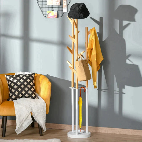 Rootz Garderobe – Bambus-Garderobe – Garderobenständer – 13 Haken – Natur/Weiß – 30,5 cm x 30,5 cm x 174,5 cm