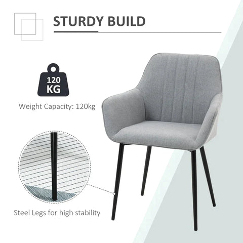 Rootz Set Of 2 Dining Chairs - Upholstered Chair With Breathable Linen Cover - Living Room Chair - Armchair - Kitchen Chair With Backrest - Blue - 59.5 x 56.5 x 81 cm