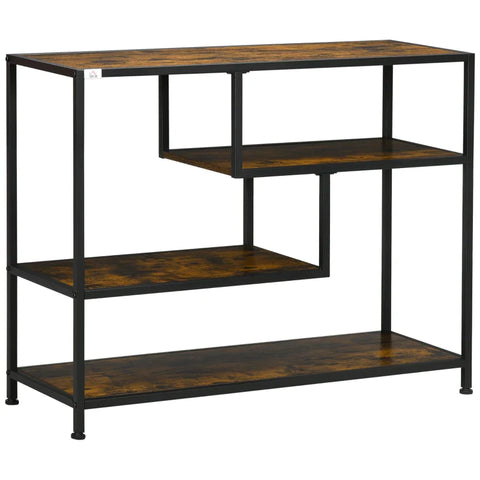 Rootz Shelf - Console Table - Industrial Design - 4 Shelves - Steel Frame - Chipboard - Rustic Brown + Black - 99.6 x 33.6 x 74 cm