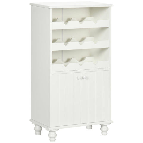 Rootz Wine Rack with Cabinet - Wine Cabinet - Buffet Cabinet - for 9 Wine Bottles - Pine Wood - White - 50L x 30W x 90H cm