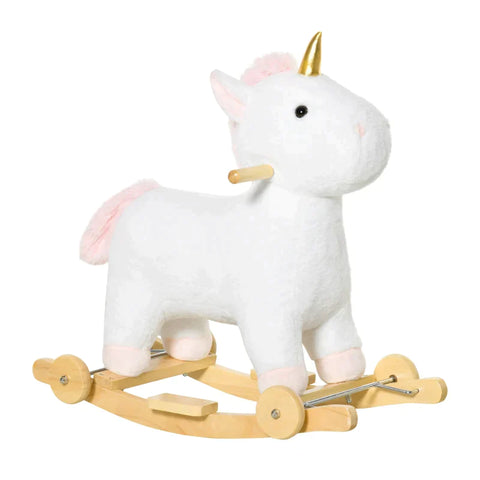 Rootz Rocking Horse - 2-IN-1 Rocking Horse - Wheels Plush - Rocking Animal - Baby Swing Toy - White - 63 x 38 x 63 cm