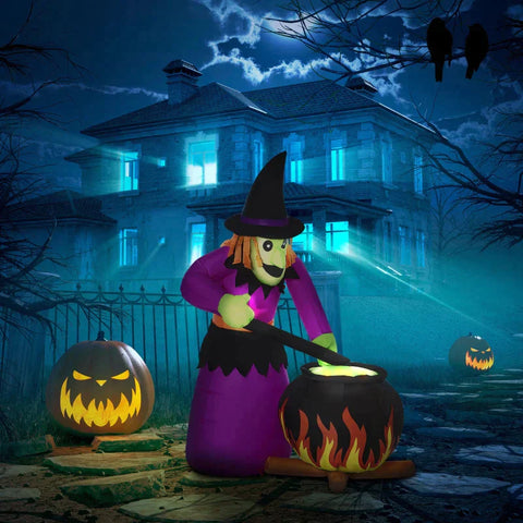 Rootz Halloween Decoration - Garden Decoration Witch With Cauldron And Flame Effect - Including Fan - Weatherproof - 115 x 108 x 182 cm