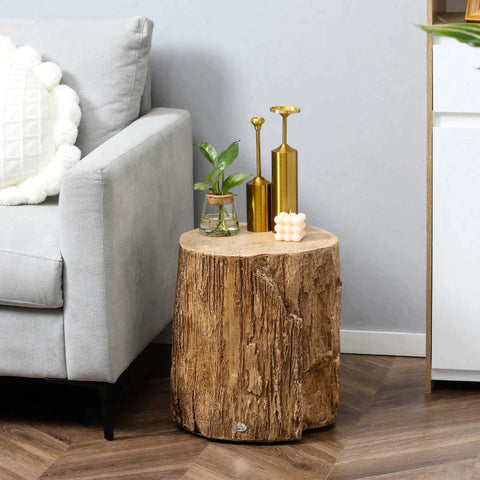 Rootz Side Table - Bedside Table - Log Design Side Table - Tree Stump Look Leveling Feet - Inorganic Ore Powder - Natural Wood - 37 cm x 37 cm x 43 cm