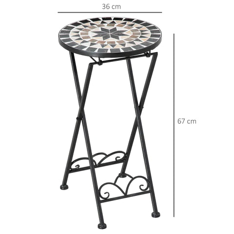 Rootz Plant Stand - Flower Stand - Plant Holder - Foldable Round - Metal/Ceramic Tile - Black/White/Yellow