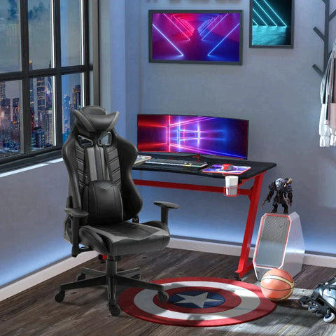 Rootz Gaming Chair - Gaming Chair With Rocker Function - Office Chair - Computer Chair - Desk Chair With Lumbar Cushion - Height Adjustable - Black/Grey - 72 x 77 x 126-136 cm
