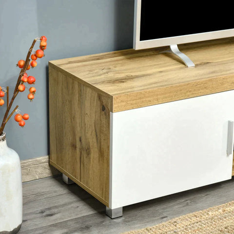 Rootz TV Stand - Lowboard - 2 Cabinets - 2 Shelves - MDF - White + Natural - 140 cm × 40 cm × 41.5 cm