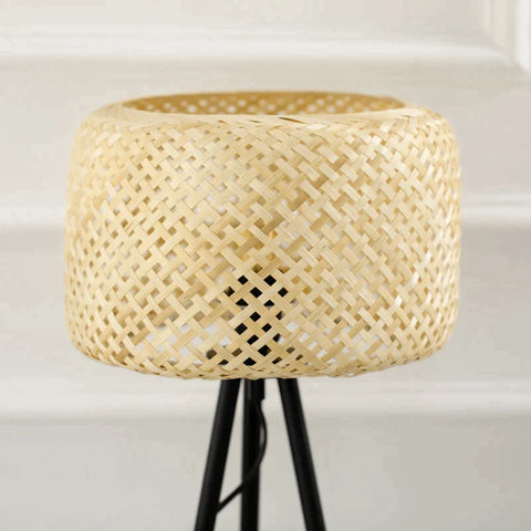 Rootz Table Lamp - Bedside Lamp - Desk Lamp - Boho Style Table Lamp - Bamboo/Metal - Natural/Black - 28cm x 28cm x 53cm