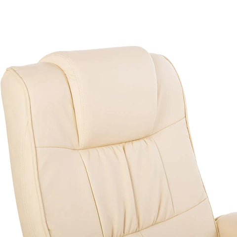 Rootz Relaxstoel - Massagestoel - Relaxligstoel Met Ligfunctie - TV-Stoel Met Massagefunctie - Inclusief Kruk - Imitatieleer - Creme Wit - 77 x 84 x 95 cm