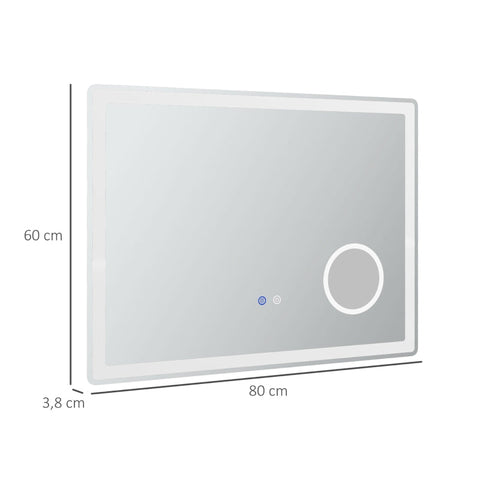 Rootz LED Bathroom Mirror - 3X Magnifying Mirror - Dimming Lighted - Vanity Mirror - 3 Colour Front - Backlit - Smart Touch - Anti-Fog - Horizontal+Vertical - Silver+White - 80x60cm