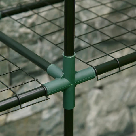 Rootz Plant Rack - 3 Tier - Mesh Shelves - Indoor & Outdoor - Metal Frame - Green - 222 x 30 x 114 cm