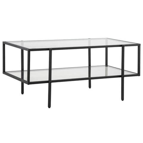 Rootz Couchtisch – Beistelltisch – mit Glasplatte – Tisch – mit 3 Ablagen – gehärtetes Glas/Stahl – transparent/schwarz – 100 x 55 x 45,5 cm