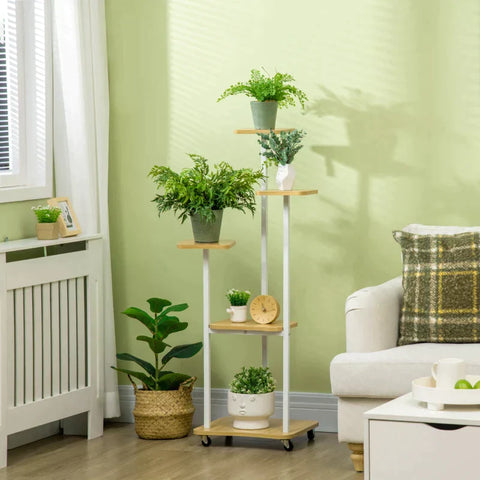 Rootz Flower Stand - Plant Stand - Plant Shelf - Flower Shelf - 5 Tier -  MDF/Steel - White - 35 x 26 x 120 cm