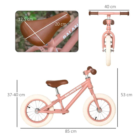 Rootz Balance Bike - Kids Balance Bike - Training Bicycle - Children's Balance Bike - Learning Balance Bike - Steel/Rubber - Pink - 85L x 40W x 53H cm