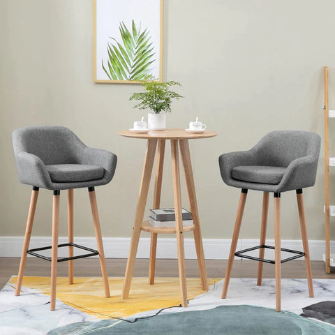 Rootz Set Of 2 Bar Stools - Including Footrest - Solid Wood - Gray + Natural - 55 cm x 48c m x 100 cm