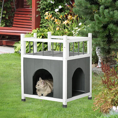 Rootz Cat House - Pet House - Cat Hut - Pet Hut - Wood - Gray/White - 60 X 46 X 65 Cm