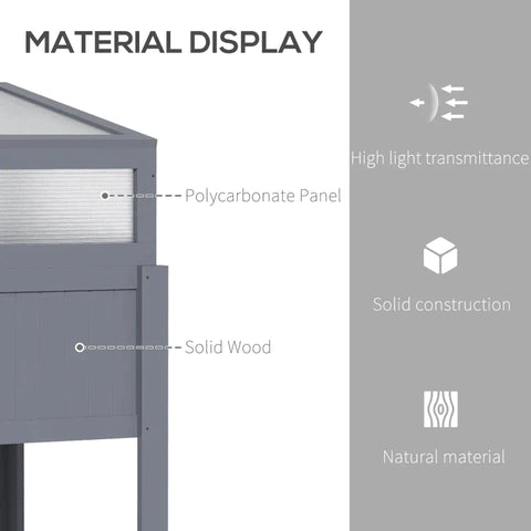 Rootz - Raised Greenhouse - Elevated Greenhouse - 2-in-1 Wood Greenhouse - With Elevated Garden Box - Raised Bed - Openable Top For Flowers - Grey - 120 x 54 x 112/122 cm