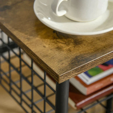 Rootz Kitchen Trolley - Serving Trolley - Industrial Design - 1 Shelf 1 Storage Basket 4 Wheels - Chipboard/Steel - Black/Brown - 40 cm x 30 cm x 62 cm