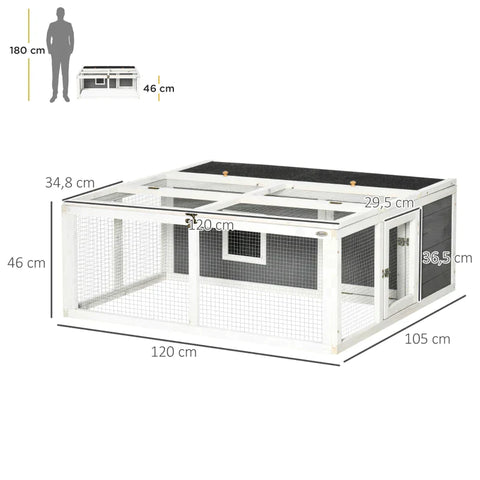 Rootz Small Animal Hutch - Rabbit Hutch - Animal Hutch - Animal Cages - Guinea Pig Hutch - Weatherproof - Fir Wood/White/Gray/Black - 120L x 105W x 46H cm