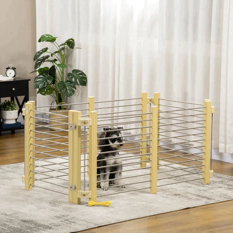 Rootz Dierenbox - Dierenbox - Puppybox - In maat verstelbaar - Hout-kunststof composiet/roestvrij staal - Natuurlijk hout - 67,5-131,5L x 43,5-75,5B x 64,5H cm