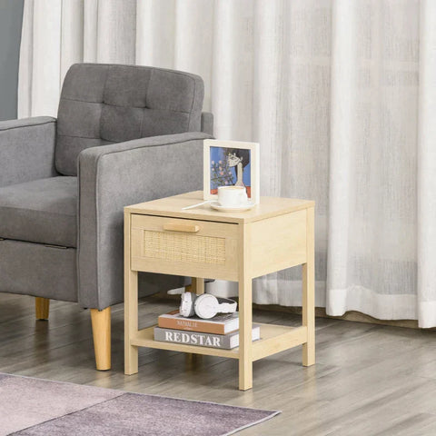 Rootz Bedside Table - Bedside Table - Bedside Table - Side Table - Drawer Storage Shelf - Natural - 40 x 40 x 48 cm