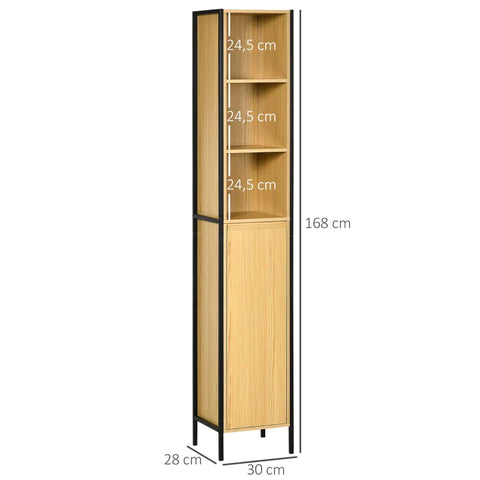 Rootz Bathroom Cabinet - Industrial Designed - 1 Cabinet - 3 Shelves - Black + Brown - 30cm x 28cm x 168cm