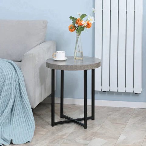 Rootz Beistelltisch – Couchtisch – Rund – Zementoptik – Metallrahmen – Wohnzimmer – Schlafzimmer – Schwarz – 48 x 48 x 56,5 cm