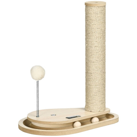 Rootz Scratching Post - Cat Tree - For Kittens Including Toys - Marble Run - Ball With Spring - Chipboard/Jute - Natural - 35 cm x 23 cm x 40 cm